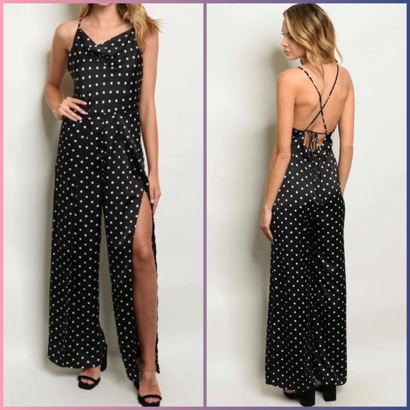 Le Lis Pants - Le Lis Black/White Polka Dot Jumpsuit